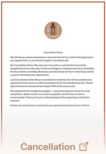 Top Dog Grooming's Cancellation Policy Document