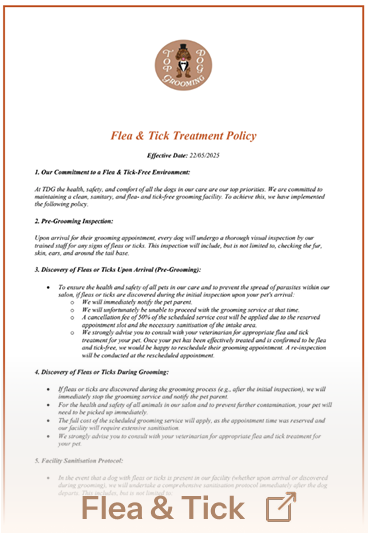 Top Dog Grooming's Flea and Tick Policy